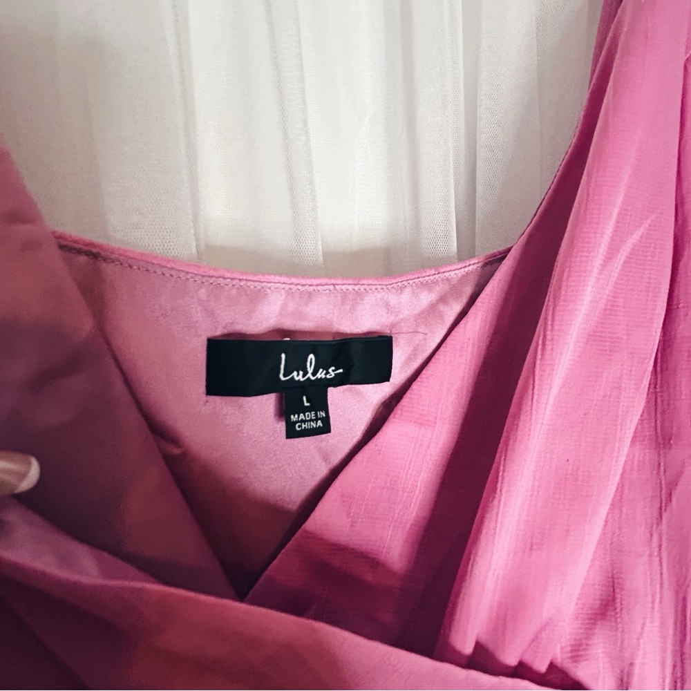 Lulu's Pink Surplice Romper with Tie Waist - Picture 3 of 4